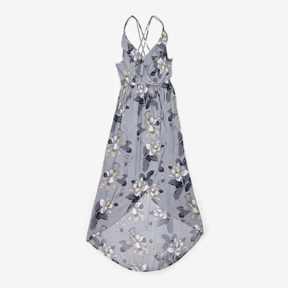 ASTR The Label Ruffle Surplice High-Low Dress Size L Gray Floral Wedding Guest